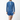 Child wearing a blue patterned rash guard and shorts on a white background