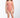 Young girl wearing a pink patterned swimsuit on a white background