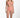 Woman wearing a coral patterned bikini set on a white background