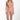 Woman wearing a coral patterned bikini set on a white background