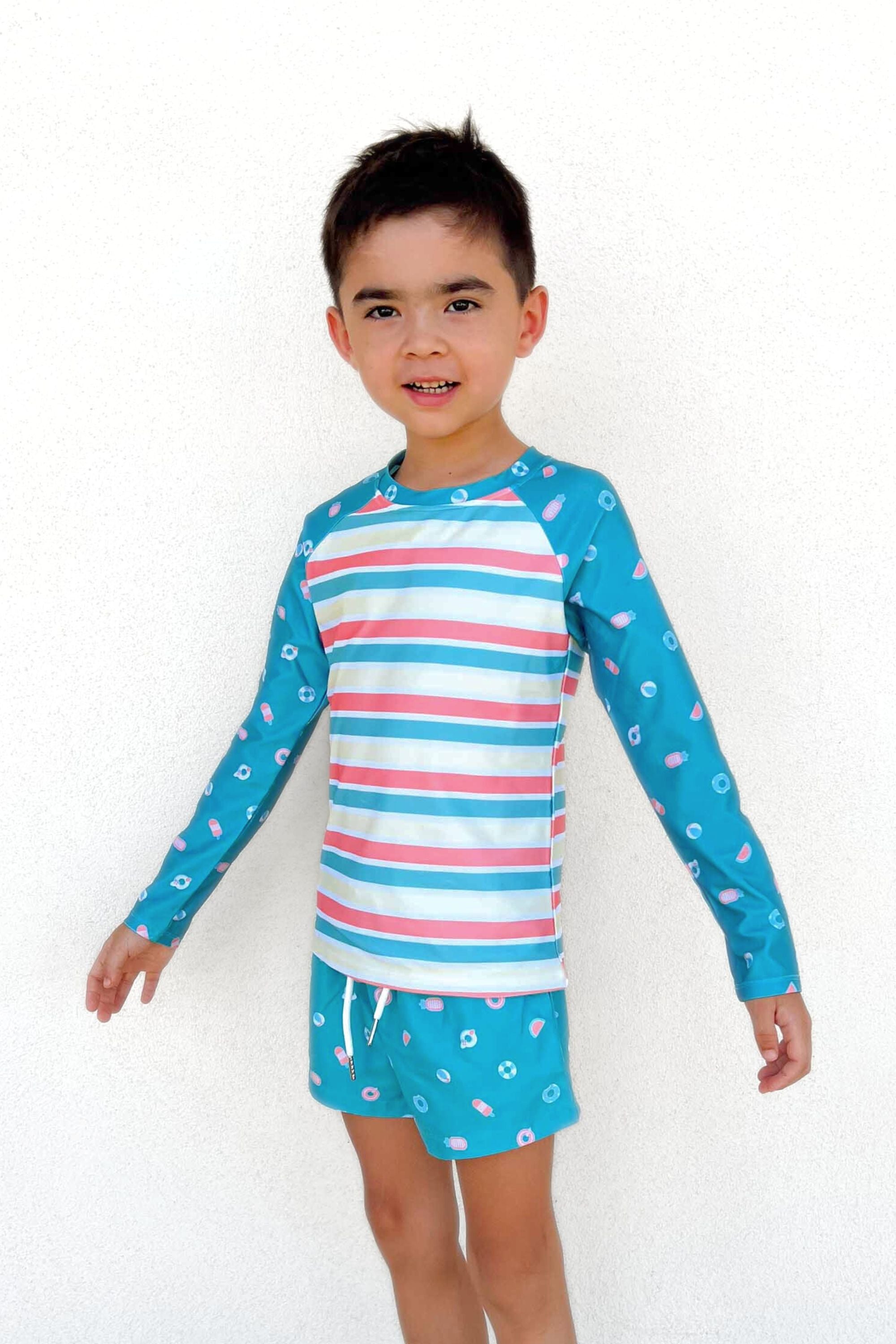 Waikiki Kids Unisex Rash Guard - Pool Lounge / Stripes