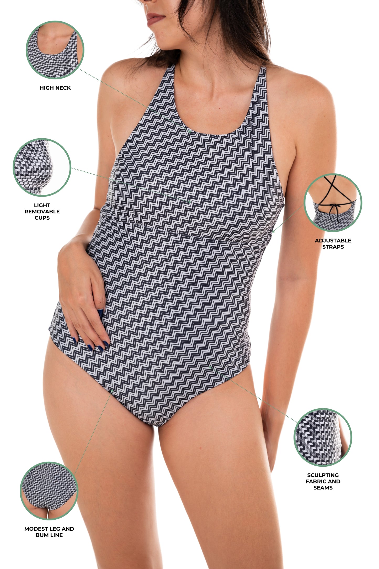 Costa Brava High Neck Sculpting One Piece Swimsuit - Reversible