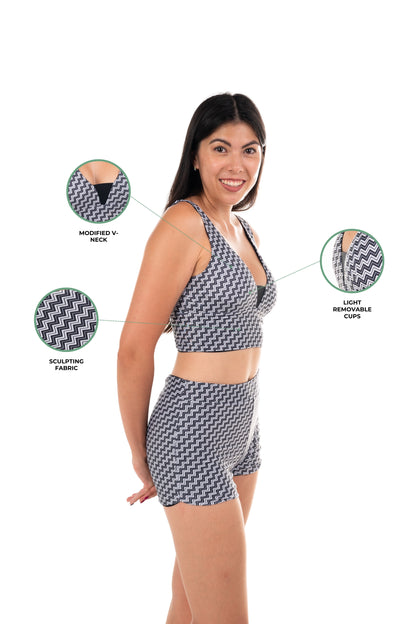 Sipadan Sculpting Crop Swim and Sports Top - Reversible