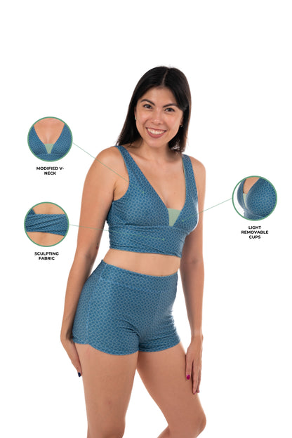 Sipadan Sculpting Crop Swim and Sports Top - Reversible