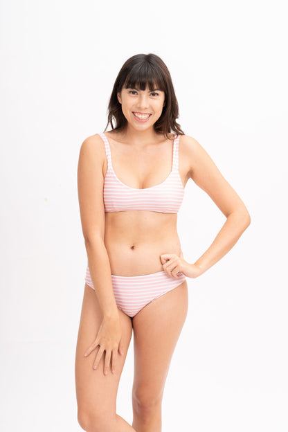 Seminyak Bikini Bottoms - Reversible (Flamingo / Pink Stripe)