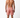 Man wearing red patterned swim shorts on a white background